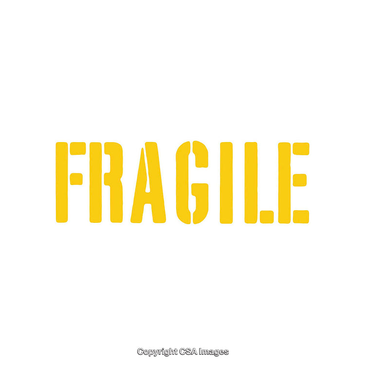Yellow Fragile Stencil Text Design on White Background