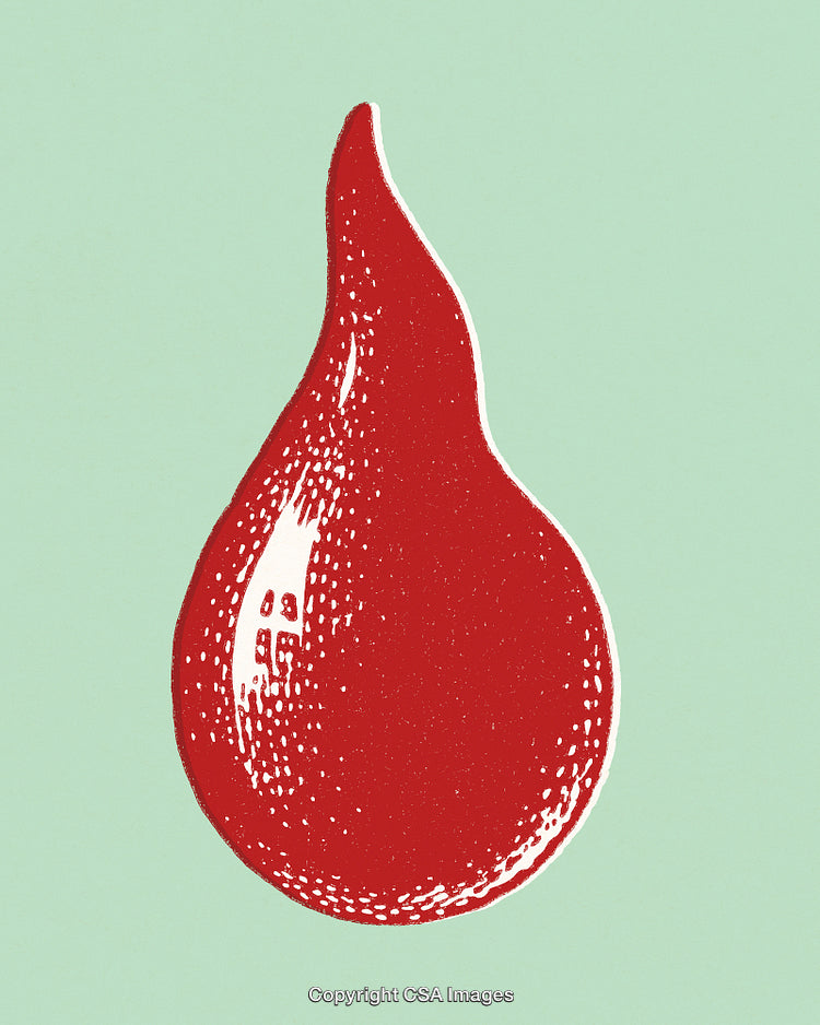 Red Blood Droplet Illustration on Green Background