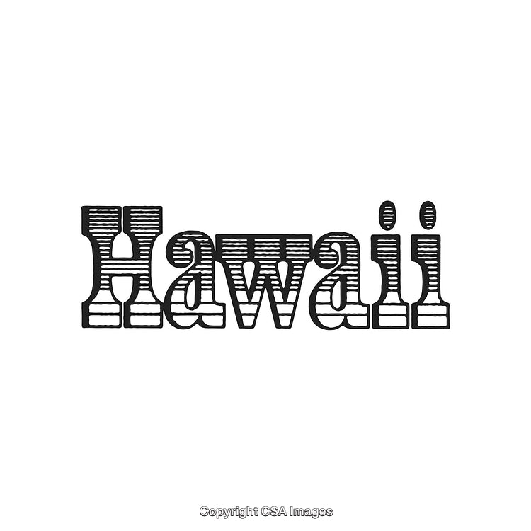Hawaii Typography Art with Stylish Black and White Striped Lettering