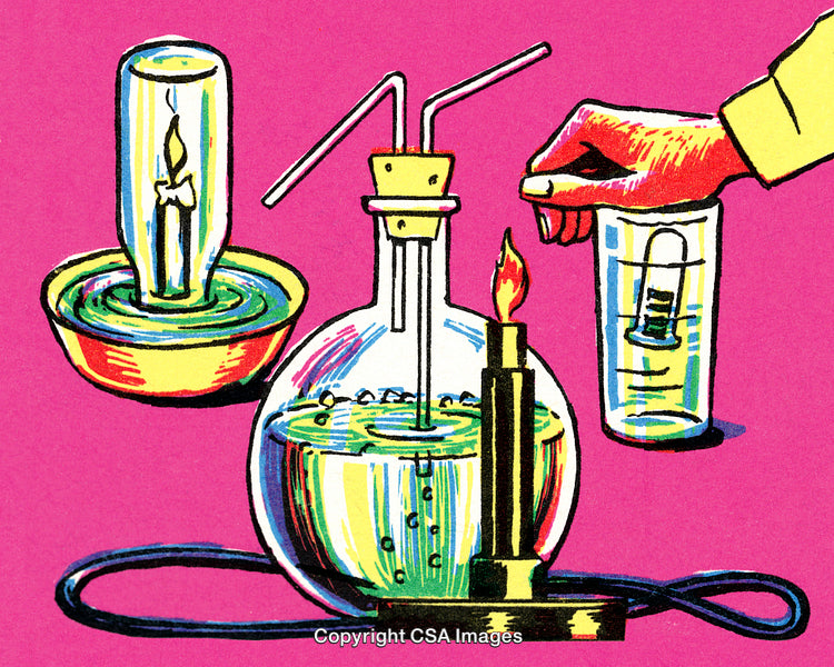 Colorful Illustration of a Chemistry Experiment with Various Equipment