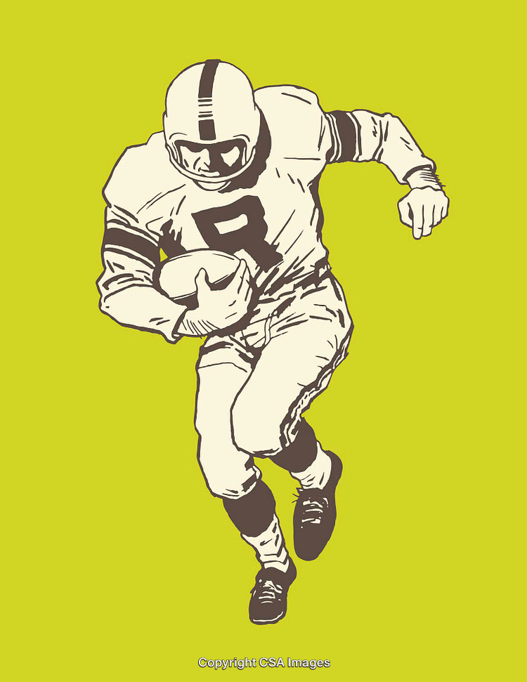 Vintage Style Illustration of American Football Player Running with Ball