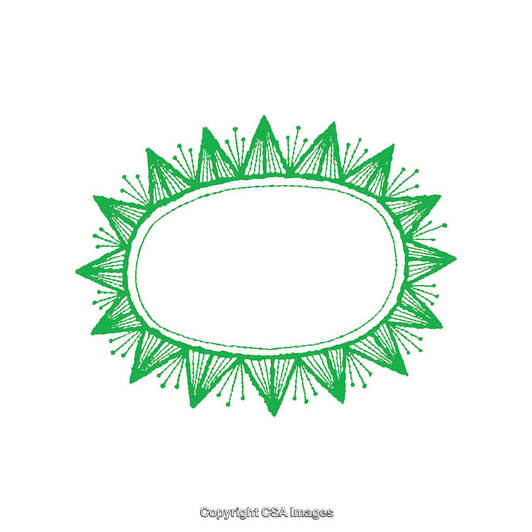 Hand-Drawn Green Oval Frame with Decorative Sunburst Design