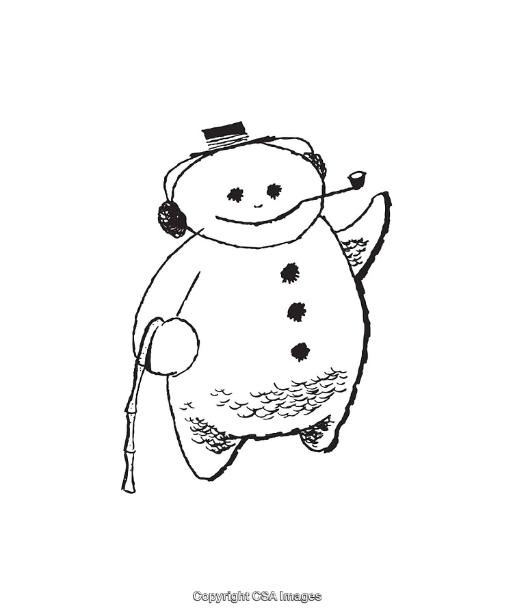 Charming Winter Snowman Illustration with Accessories in Black and White