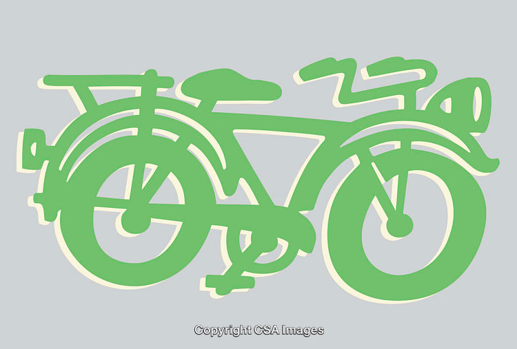 Green Retro Bike Line Art Illustration on Grey Background