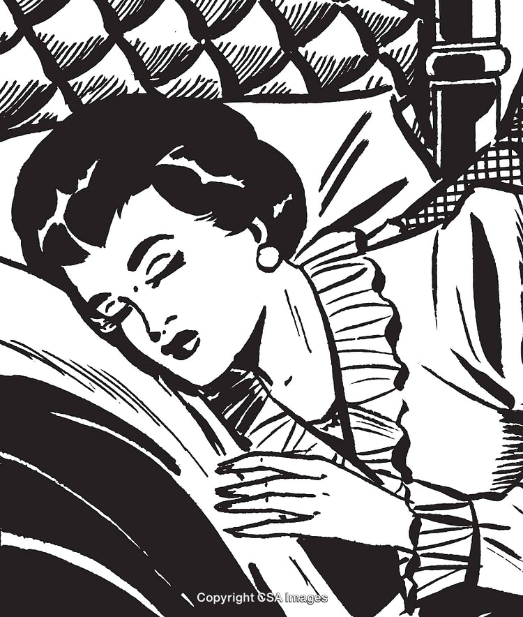 Retro Illustration of a Resting Woman in Black and White Design