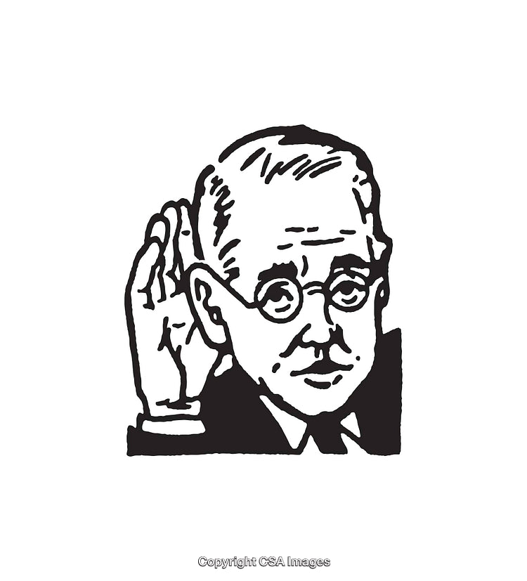 Vintage Line Art of an Elderly Man Listening Attentively
