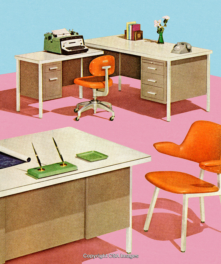 Retro Office Set With Vintage Typewriter and Mid-Century Furniture