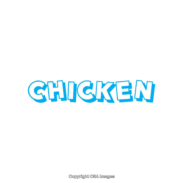 Bold Light Blue Text of the Word 'Chicken' on White Background