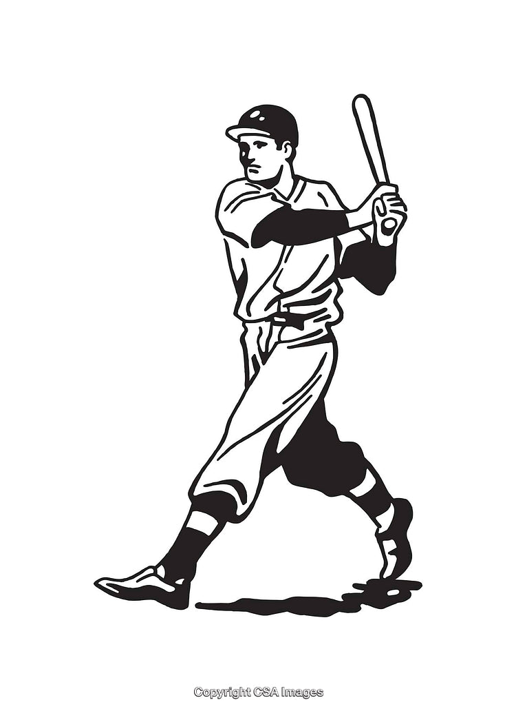 Black and White Line Art of a Baseball Player Swinging a Bat