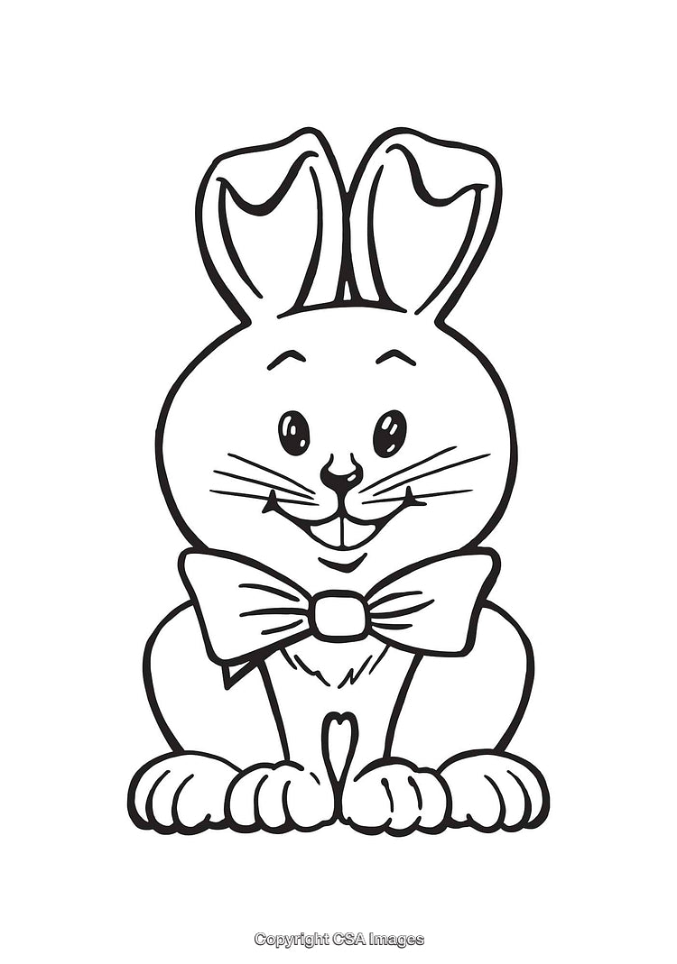 Black and White Illustration of a Cute Rabbit with Bow Tie
