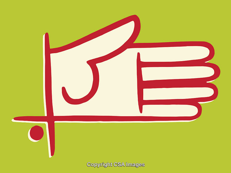 Abstract Red Hand Illustration on Vibrant Green Background