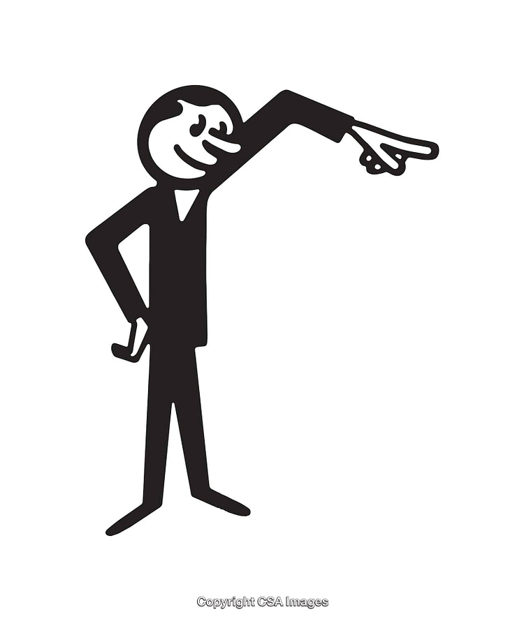 Black and White Line Art of a Gesturing Cartoon Figure Illustration