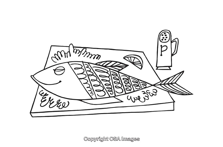Black and White Line Art of Fish With Decorative Elements