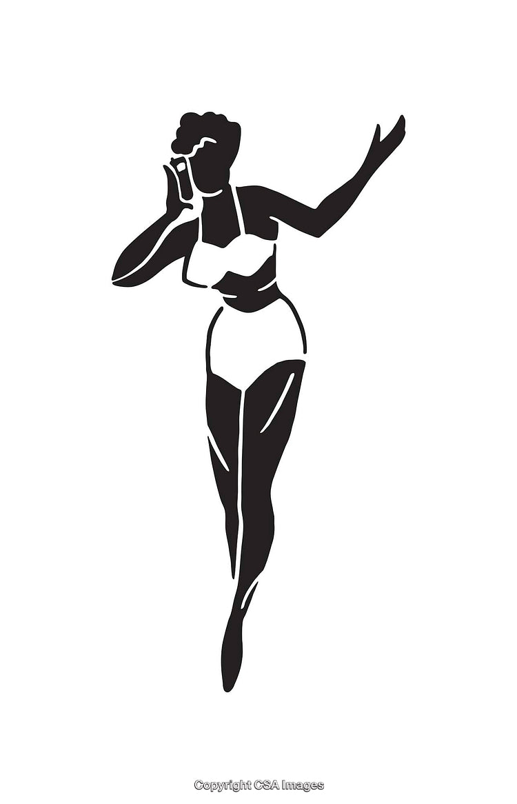 Vintage Style Female Silhouette Talking on the Phone in Swimwear Fashion
