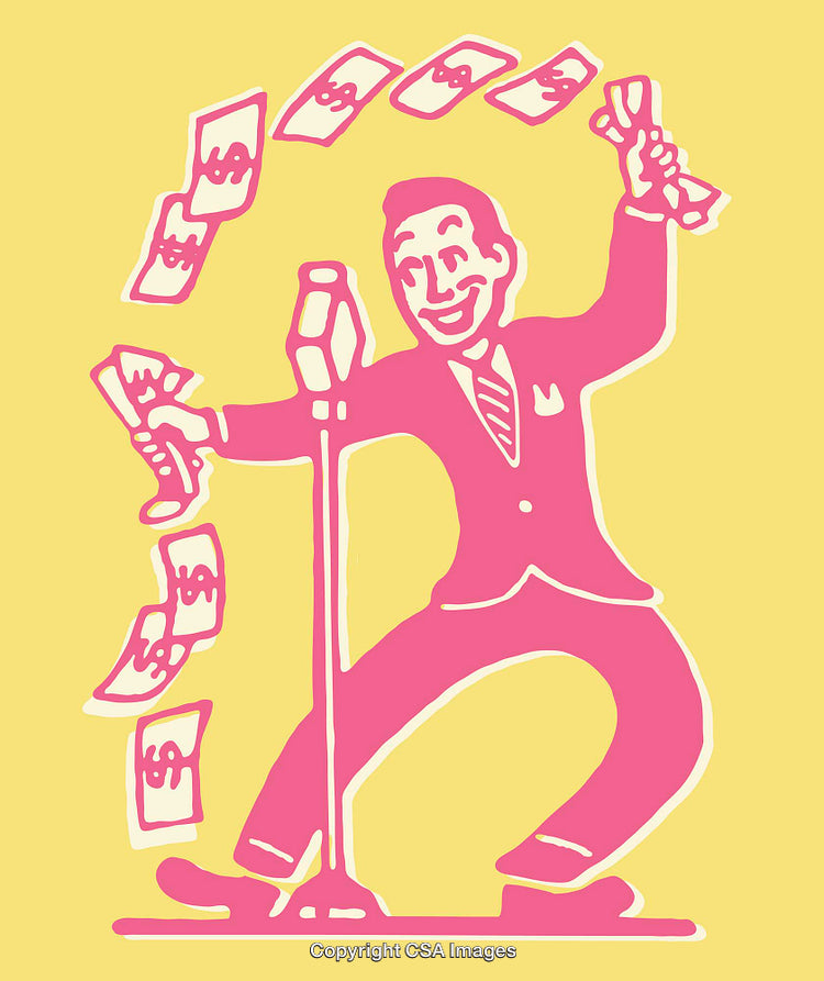 Colorful Vintage Style Illustration of a Happy Man With Money