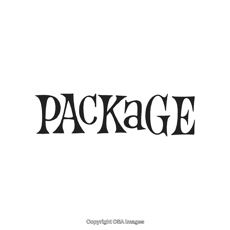 Bold Typography Displaying the Word Package in Decorative Black Lettering