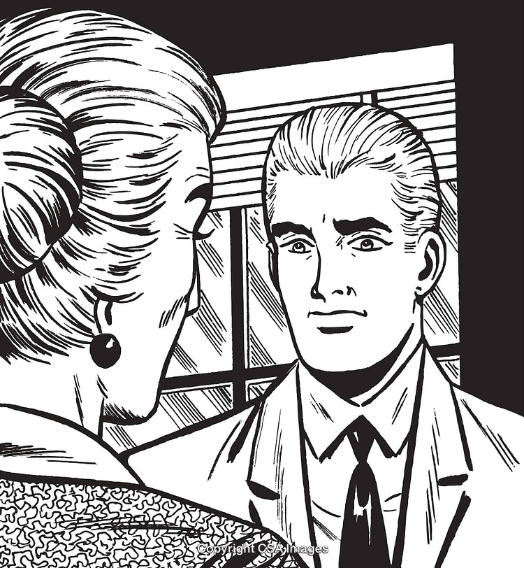 Classic Retro Illustration of Two People Having a Conversation Indoors