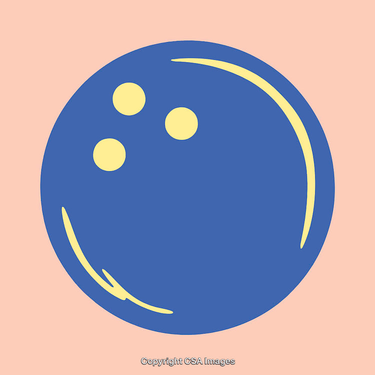 Minimalist Illustration of a Blue and Yellow Bowling Ball on Pastel Background