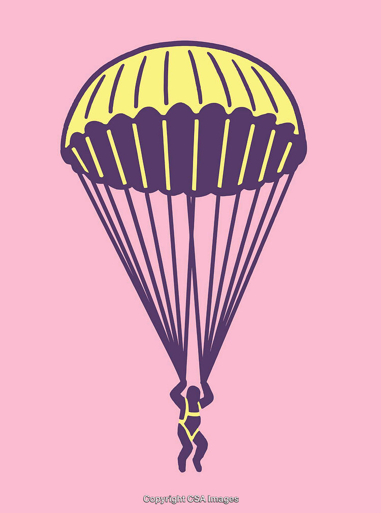 Colorful Line Art Depicting a Parachutist on a Pink Background