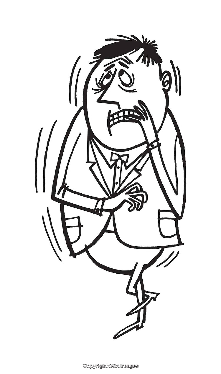 Nervous Cartoon Man in Line Art Illustration Expressing Anxiety