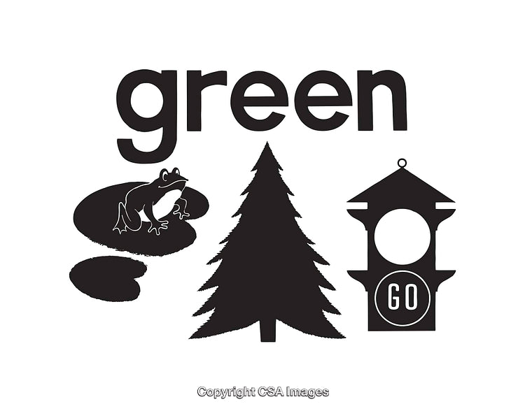 Black and White Illustrations Highlighting Frog Tree and Traffic Light