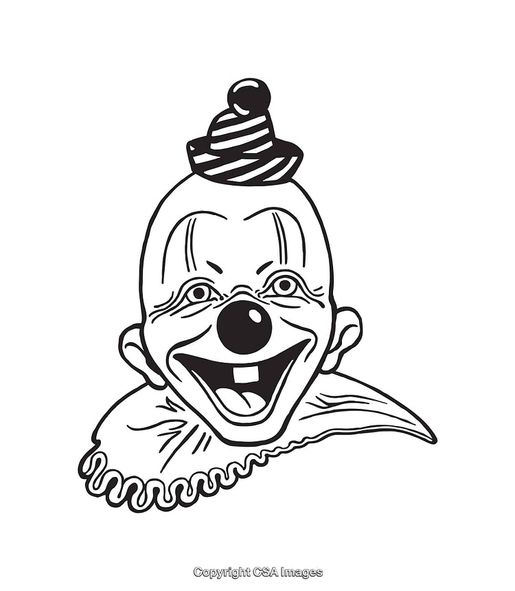 Black And White Line Art of a Smiling Vintage Clown