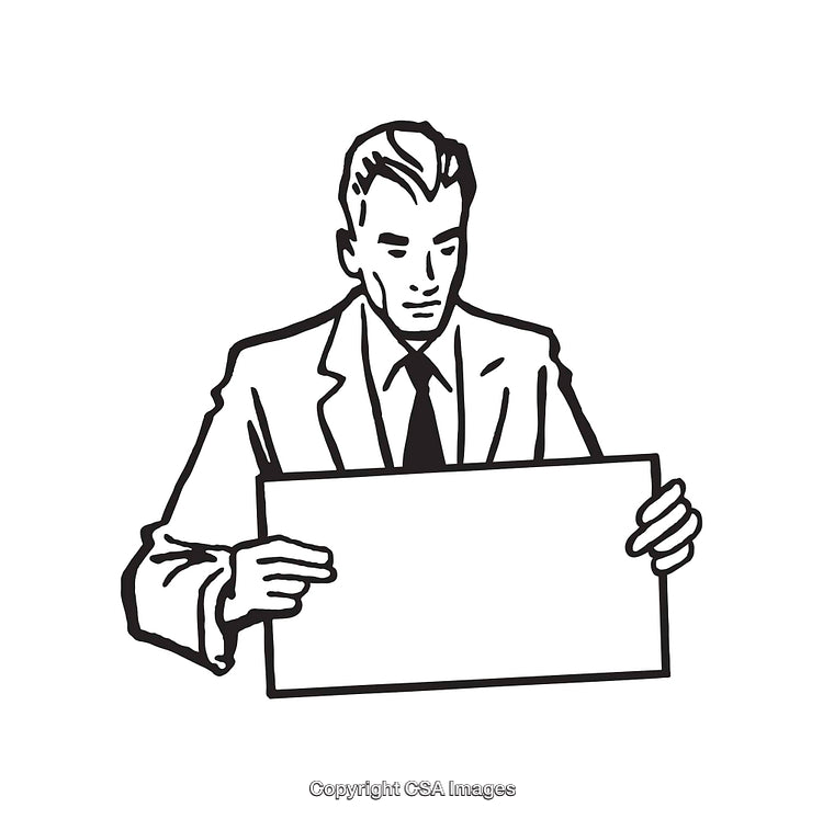 Vintage Illustration of a Businessperson Holding a Blank Sign