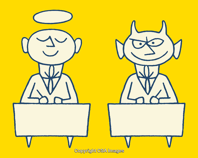 Whimsical Line Art of Angel and Devil Business Characters