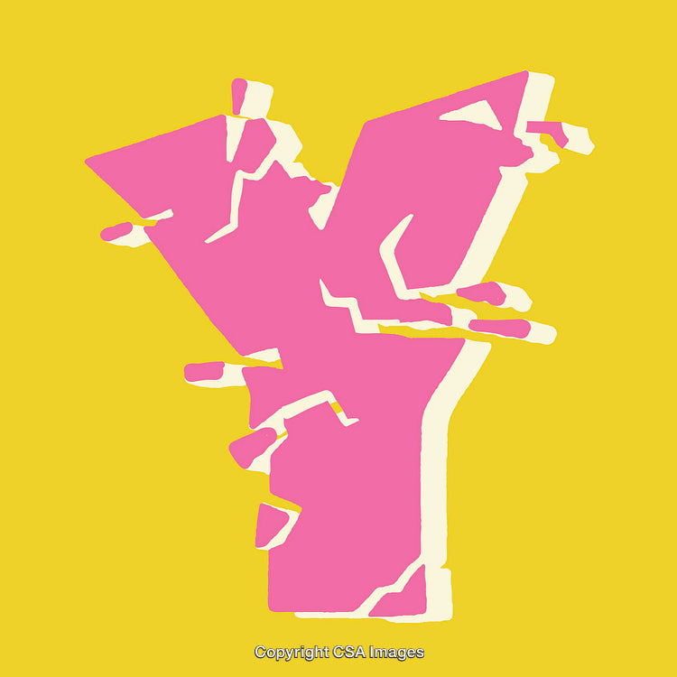 Bold Pink Letter Y with Distressed Texture on Yellow Background