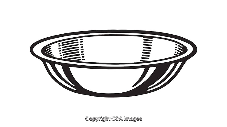 Black and White Line Art Illustration of a Simple Metal Bowl