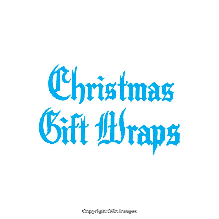 Blue Gothic Christmas Gift Wrap Design on White Background