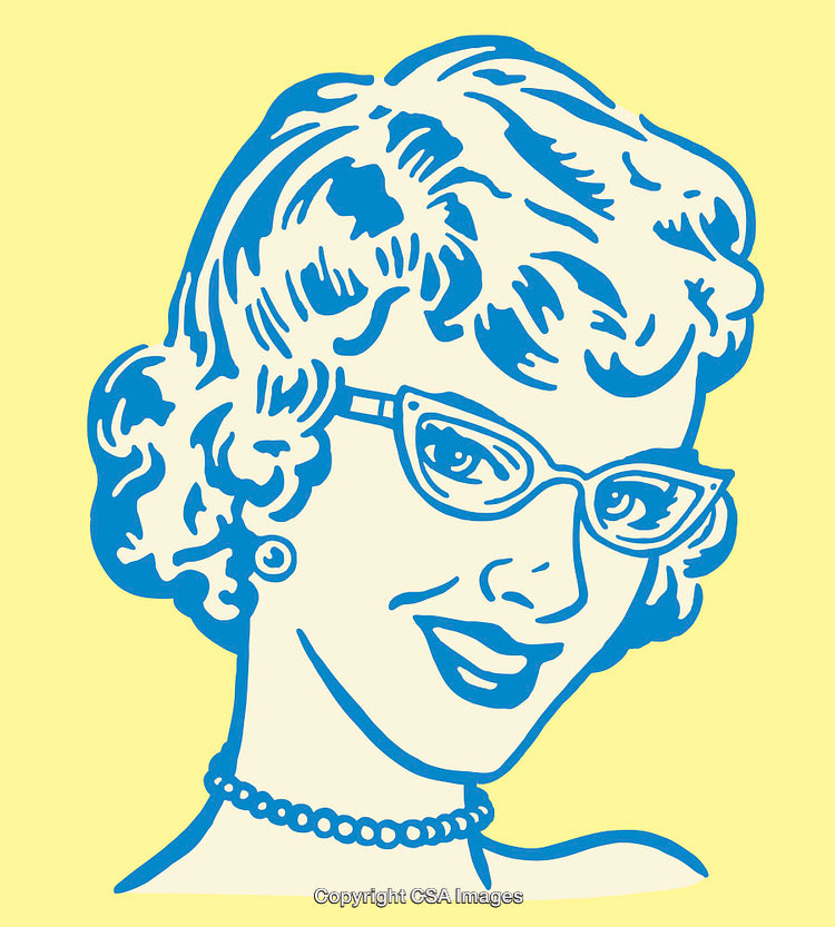 Retro Styled Line Art Illustration of a Smiling Woman in Glasses