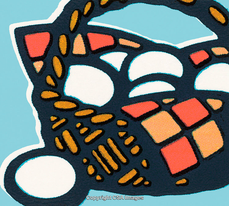 Colorful Artistic Abstract Design with Geometric Shapes and Patterned Embellishments