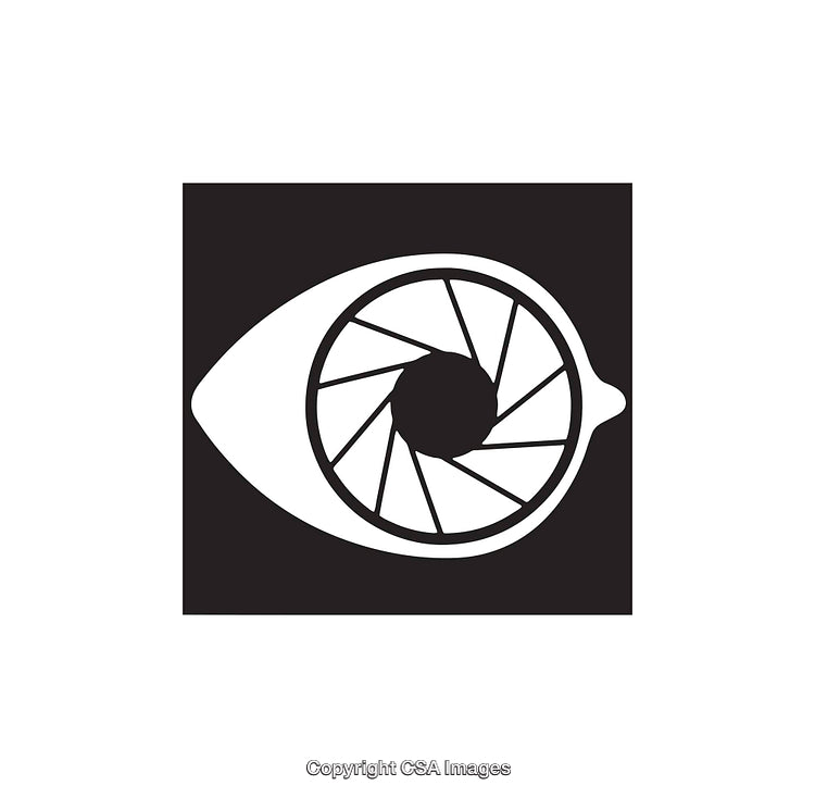 Black and White Icon of Eye with Camera Shutter Design