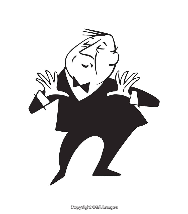Illustration of a Man Expressing Surprise with Gestures, Black and White Art