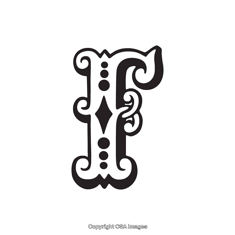 Artistic Vintage Letter F With Intricate Ornamentation on White Background
