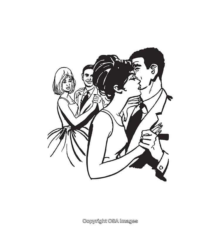 Vintage Black and White Dance Scene with Men and Women