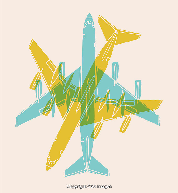 Colorful Overlay of Airplane Line Art Illustrations on Light Background
