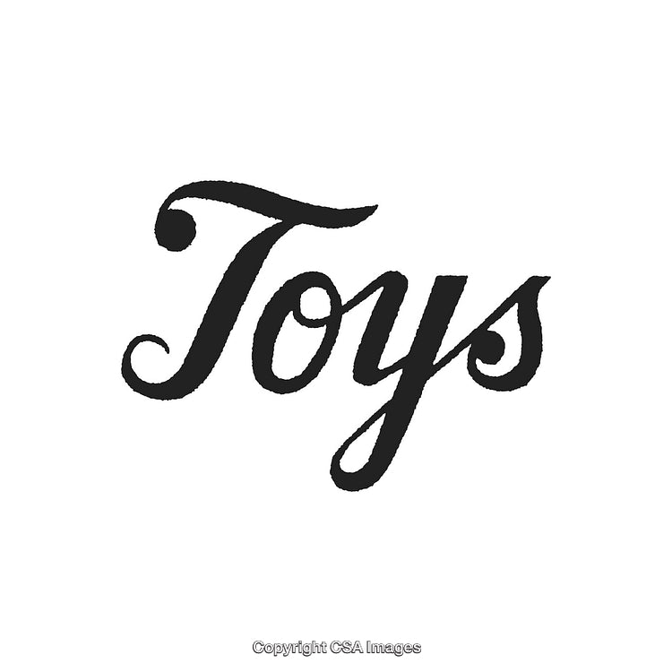 Stylish Toy Logo Lettering in Black Ink on White Background