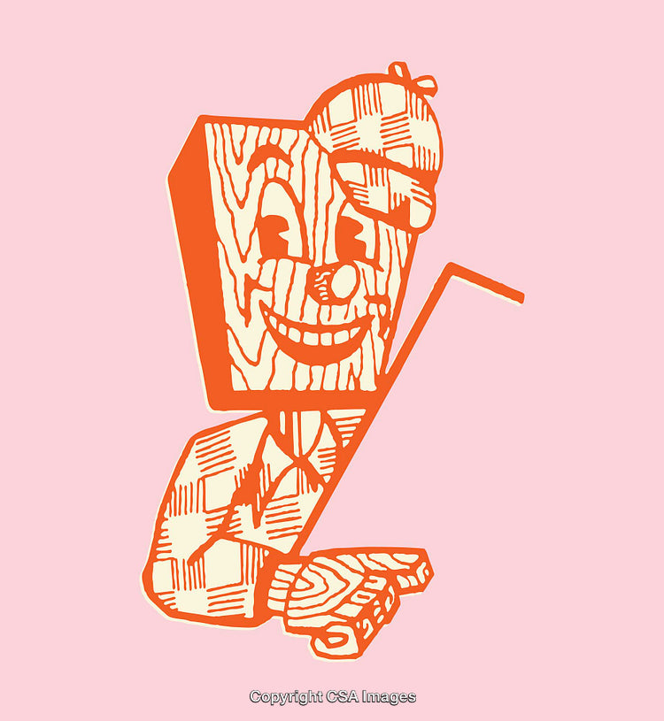 Color Line Art Illustration of a Smiling Wooden Character with Artistic Detail