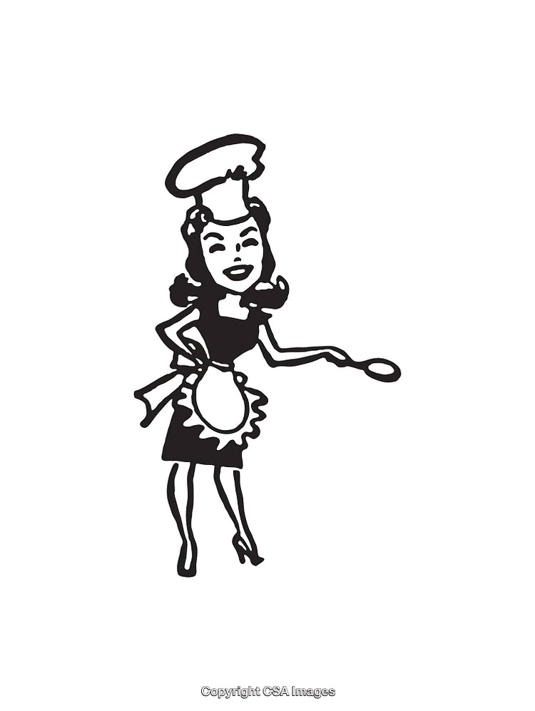 Retro Black and White Line Art of a Smiling Retro Chef