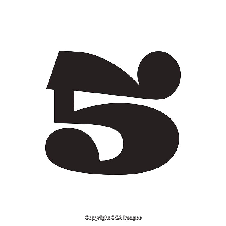 Stylized Unique Black Number Five on White Background