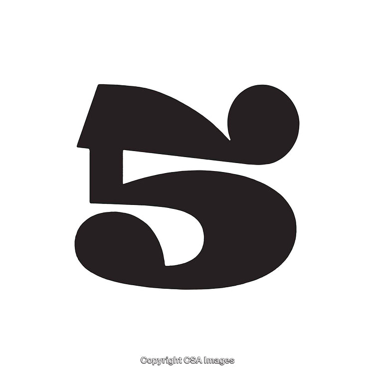 Stylized Unique Black Number Five on White Background