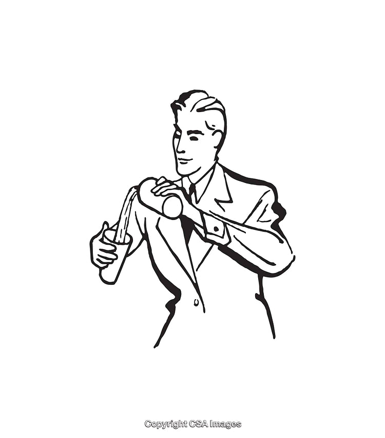 Vintage Line Art of a Man Pouring a Beverage Into a Glass