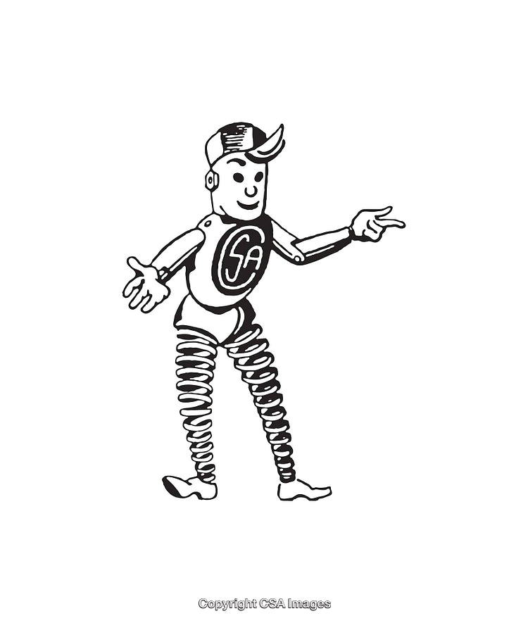 Retro Black And White Line Art of a Cartoon Character
