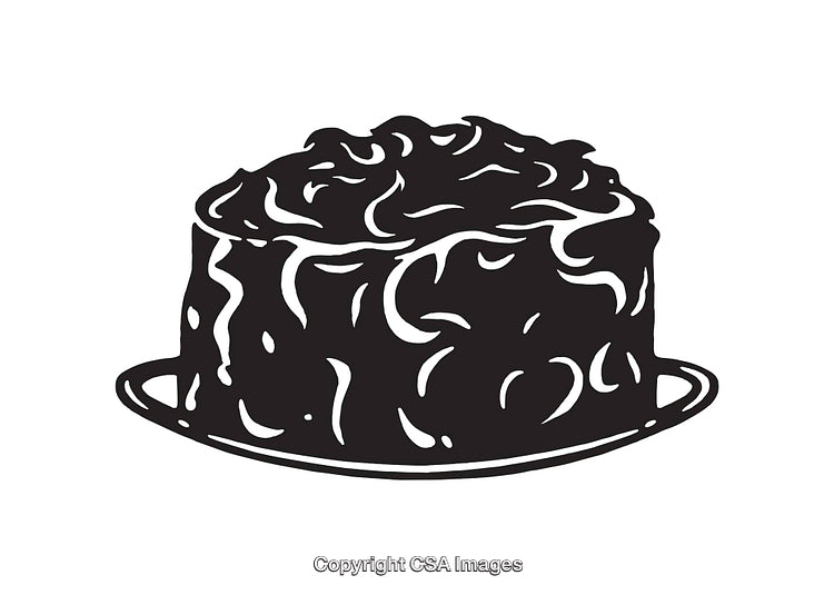 Black and White Line Art of a Cake on a Plate