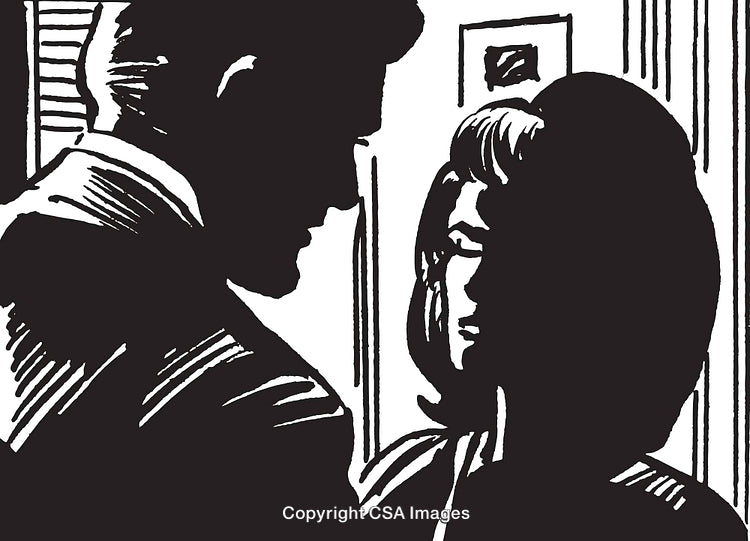 Monochromatic Illustration of a Close-Up Interaction Between Two Individuals