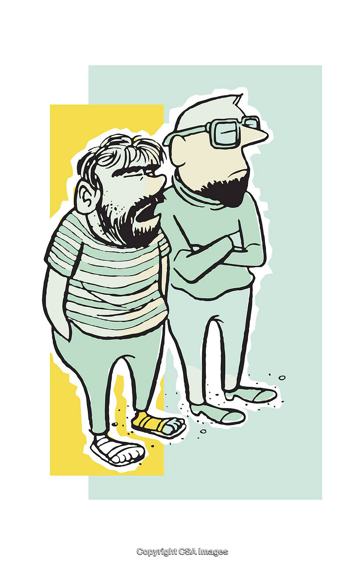 Bright Cartoon Illustration of Two Characters in Casual Clothing
