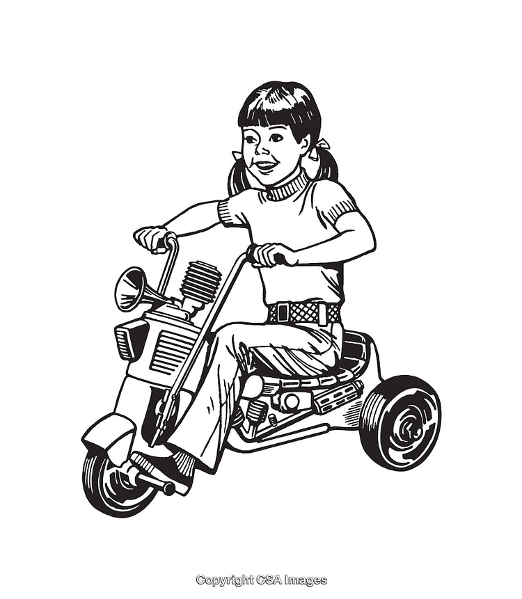 Child Enjoying a Ride on a Three-Wheeled Mini Bike Drawing