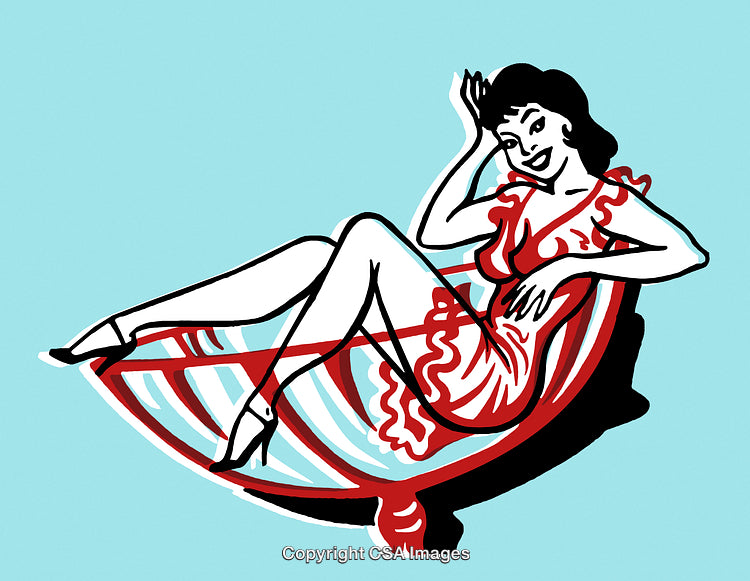 Retro Illustration of a Smiling Woman Relaxing in a Hammock in a Dress